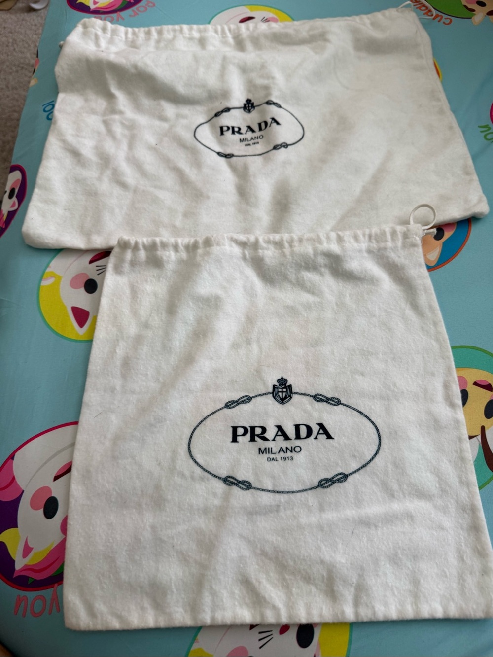 Prada White Drawstring Logo Dust Bags (Pair)